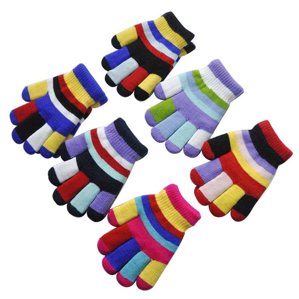 Childrens Magic Gloves Boys Girls Stretchy Kids Gloves Colored Bar Lovely Double Layer High Quality Fashion Random Colors 6 Colors