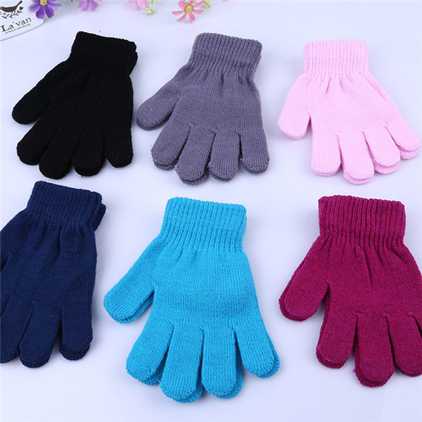 2000pair High Quality Kids Solid Color Knitted Finger Gloves Candy Colors Children Kid Knitted Gloves Full Finger Stretch Mittens