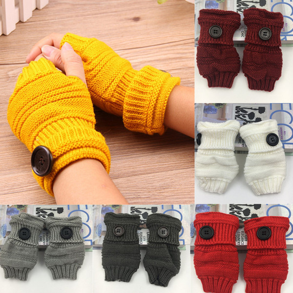 button gloves wool fingerless gloves Knitted Mittens Women Winter Mittens Button Wrist Warm Half Finger Gloves Fingerless Glove 30pcs