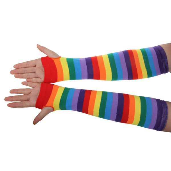 Hot Explosion Rainbow Stripe Knit Material Colorful Long Gloves Warm Soft Stockings Dance Festival Women's Set