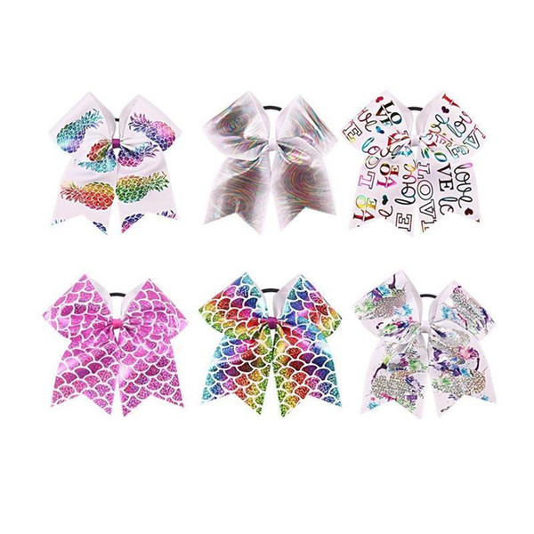 Hot Princess Unicorn Cheer Bow With Ponyrtail Holder Ribbon Hair Bow With Clip Fabric Cheerleading Bows Girl Hair Accessories