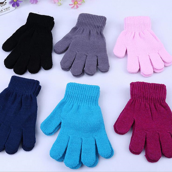 100pair LJJC2860 High Quality Kids Solid Color Knitted Finger Gloves Candy Colors Children Kid Knitted Gloves Full Finger Stretch Mittens