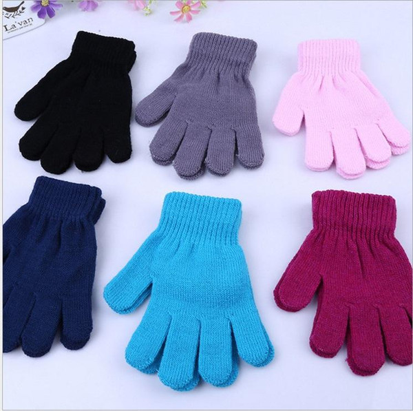 High Quality Kids Solid Color Knitted Finger Gloves Candy Colors Children Kid Knitted Gloves Full Finger Stretch Mittens