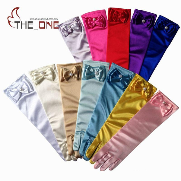 Kids Children Girls Long Gloves For Princess bowknot birthday Cosplay Nylon Dance Stage Performance Party Gloves XMAS Gifts 13 colors choos