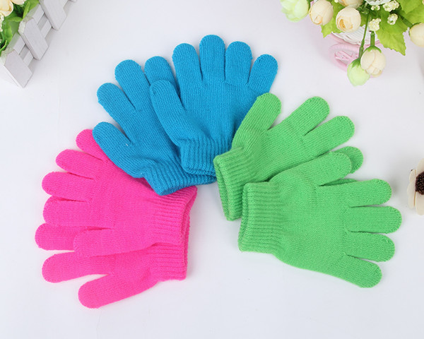 Winter Cute Boys Girls Gloves Solid Color Finger Point Stretch Knit Mittens kids gloves knitting warm glove children babys Mittens BY0335