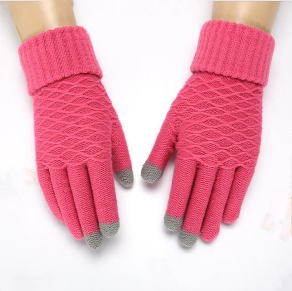 Stretch Knit Mittens Girl Female Full Finger Gloves Women Warm Winter Knitted Solid Woolen Gloves Screen Xmas Gifts Free Shipping