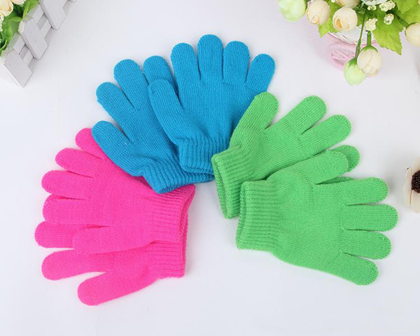 Winter Cute Boys Girls Gloves Solid Color Finger Point Stretch Knit Mittens kids gloves knitting warm glove children babys Mittens