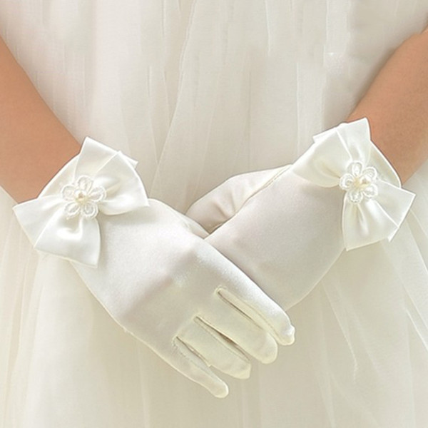 Kids Wedding Gloves Bowknot Flower Girl Gloeves Satin Short Full Finger Gloves Baby Birthday Party Supplies Wedding Decoration