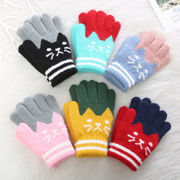 kids Cartoon Cats winter gloves children Girl Boy Kid Stretchy Knitted glove multicolors cotton knitted gloves