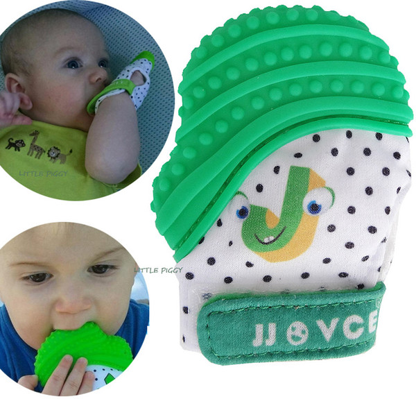 Silicone Baby Pacifier Mitt Teething Mitten candy Teething Glove Wrapper sound Teether Beads Free Pastel 3-12 months