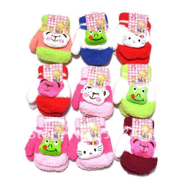 Hot Selling 24pcs=12pair !!! Cartoon Design Kids Gloves & Mittens Children full finger gloves boys girls and baby gloves