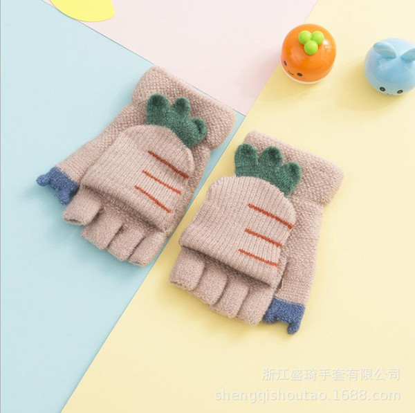 Winter children's fashion knitted wool clams radish half finger cute warm gloves