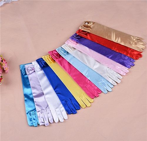 Girls Gloves Skirt Flower Kids Dresses Bowknot Cosplay Nylon Dance Stage Performance Pure Party Long Princess Gloves