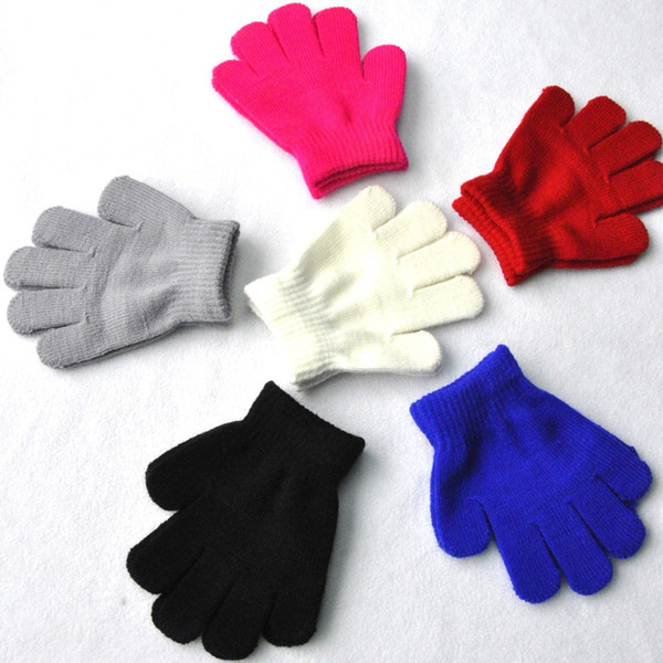 6 Color kids gloves knitting warm glove children boys Girls Mittens Unisex cartoon Solid color Separate finger Gloves 3-7 years B