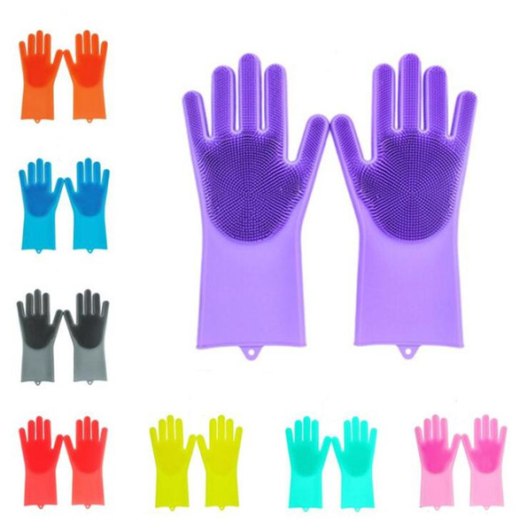 Magic Washing Brush Silicone Glove Resuable Household Scrubber Anti Scald Dishwashing Gloves Kitchen Bed Bathroom Cleaning Tools 8 Color