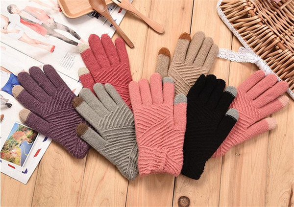 Women Gloves Winter Knitted Gloves Touch Screen Mittens Keep Warm Female Winter Full Finger Stripe Gloves Fashion Autumn D34