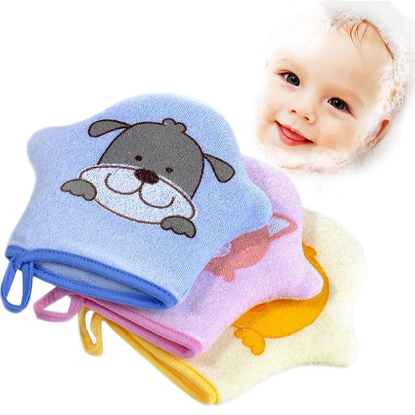 3 colors Baby cartoon cute gloves soft cotton bath shower brush animal modeling towel powder sponge ball for kids gloves