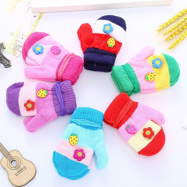 Winter Baby Boys Girls Gloves Full Finger Kids Mittens Warm Acrylic Rope Gloves Children Knitting Solid Button Mittens