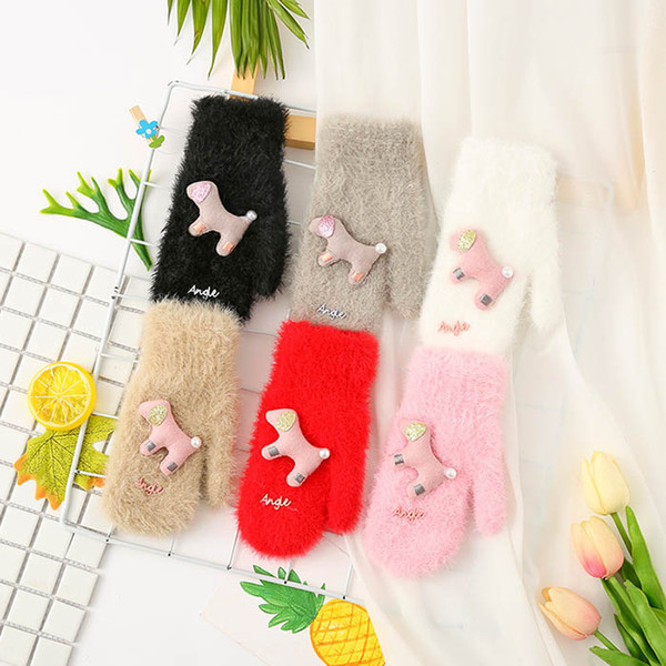 Winter New High Quality Children's Cute Cartoon Puppy Sticky Flower Plus Velvet Thick Double Knit Warm Gloves