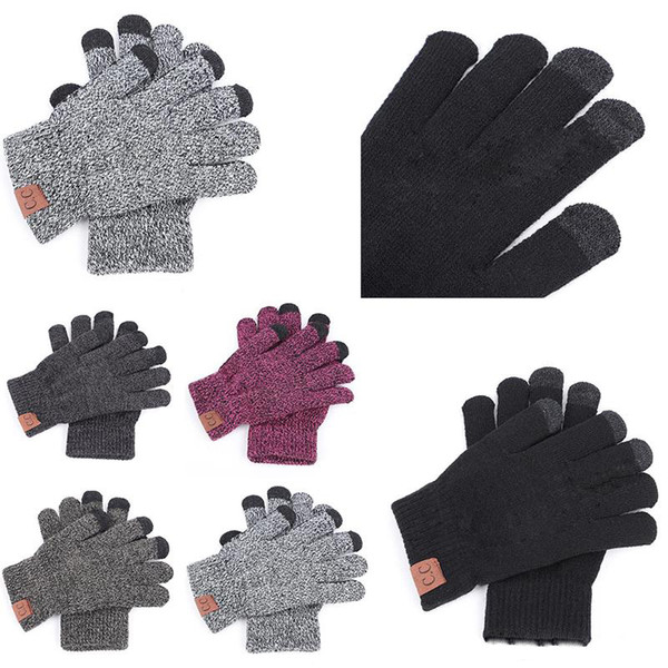 Knitted CC Gloves Solid Winter knitting fingers Portable glove outdoor sports Five Fingers Gloves 2pcs/pair JH1120 60pcs