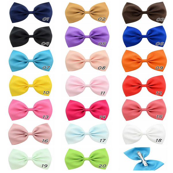 4 Inch Large European and American Solid Color Kids Bow Handmade Monochrome Cute Girl Hairpin Baby Hair Accessories KIU79