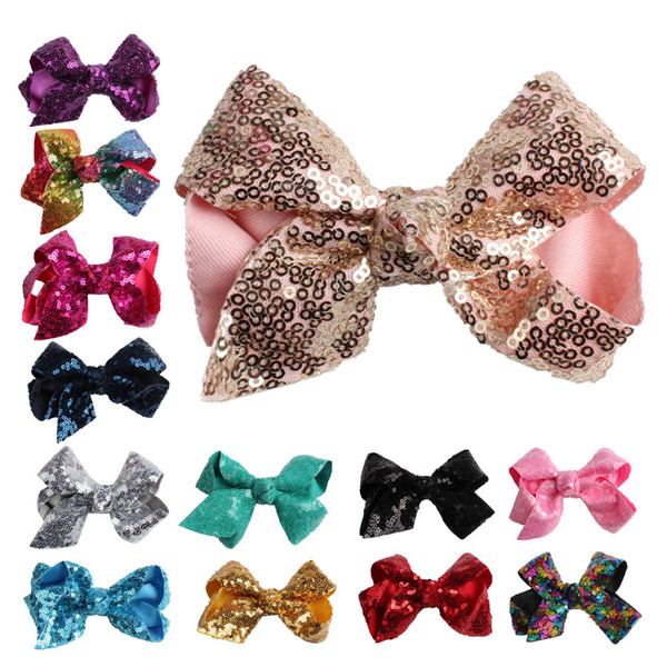 13 color wholesale Fashion Sequins Bow Hair Clips baby Girl Hair Accessories kids hair card Fabric Large Bowknot Barrette JKH46