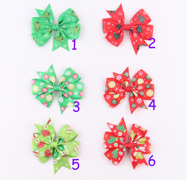 Hot Christmas Bow Hairpin Kids Baby Print Hair Bow Small Child Girl Fashion Double Row Swallowtail Bow Accessories 6 Colors RTY79