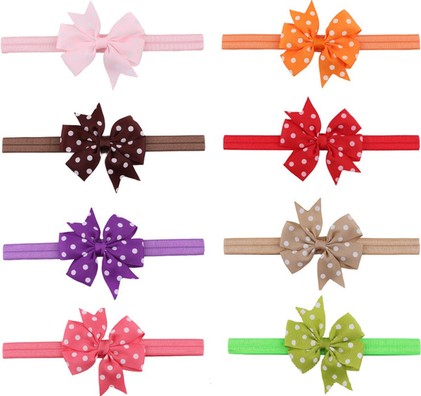 Polka Dot Ribbed Swallowtail Headbands Baby Kids Stretch Bow Hair band 24 colors Girl Hair Accessory Christmas Kid Hair Band KHJ56