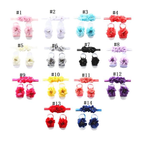 Kids Hand-stitched Chiffon Water Drill Flower Flower Hair Band Set Baby Wrist Flower Baby Barefoot Sandals Newborn Wristband Accessories