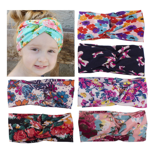 7 Colors Baby Headbands Turban Knotted Girls Hairbands for Newborn Toddler and Childrens Printed Flower Knit Cotton Knotted Hair Band HJK56