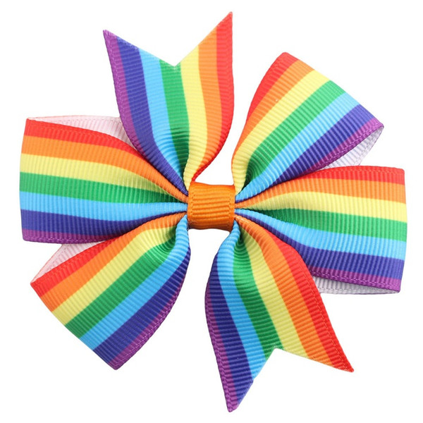 20 Pairs rainbow ribbon bow princess headdress Printed Grosgrain Ribbon Bows Clips Girl 'S Hair Boutique Headware Kids Hair Accessories JK56