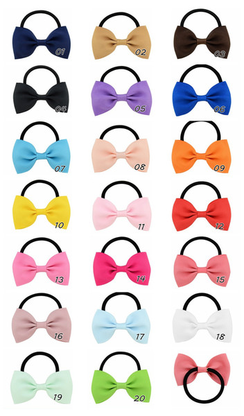 Solid color children's Bow Cute Hair Ring European and American Girls Baby Hair Band Kids Hair Accessories Elastic Band HJK78