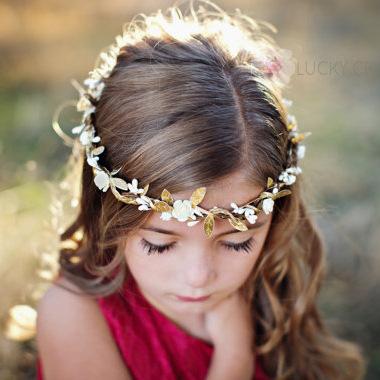 European Style Children Hair Accessories Baby Golden Leaves Flower Headbands Kids Girls Hair Bands Baby Fashion Christmas Wreath Headwear