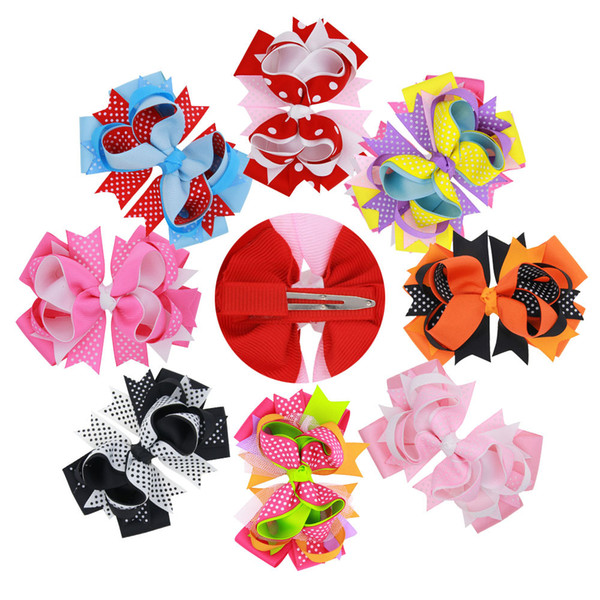 2016 New Fashion Boutique Ribbon Bows For Hair Bows Hairpin Hair accessories Child Hairbows Girl Flower Hair Bands 8 colors Dot Bows