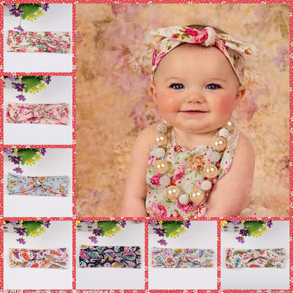 2016 Kids Hairbands Headbands for Girls Baby Top Knot Turban Headband Floral Print Girls Headwrap Rabbit Ears Headband Baby Hair Accessories