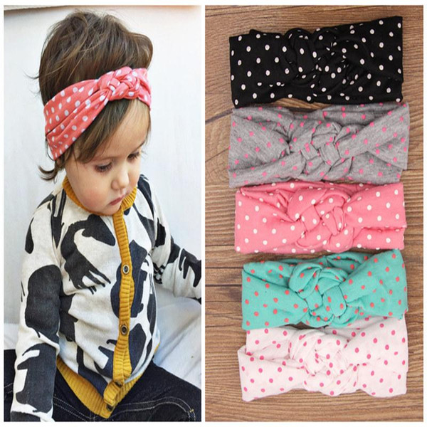 5 colors Baby Kids Knot Headbands Braided Headwrap Polka Dot Cross Knot Baby Turban Tie Knot Head wrap Children's Hair Accessories B237-6