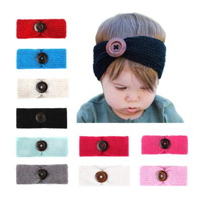 New Baby Girls Fashion Wool Crochet Headband Knit Hairband With Button Decor Winter Newborn Infant Ear Warmer Head Headwrap 14 Colors