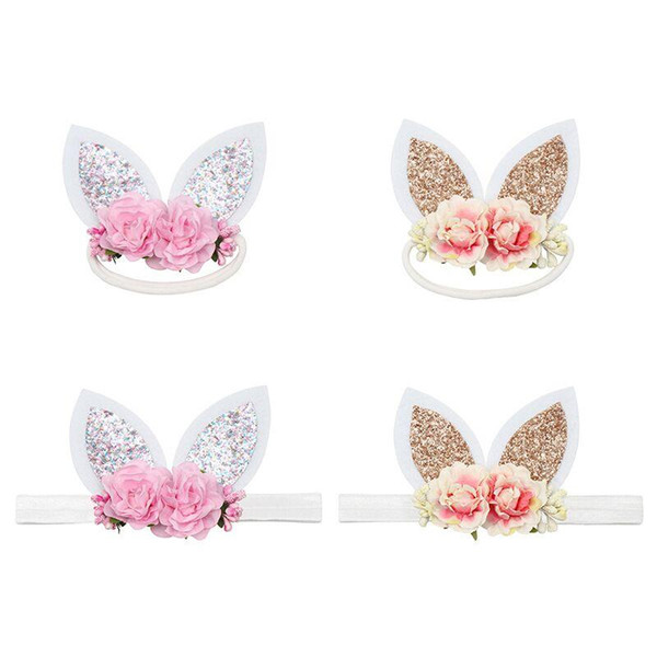 Easter Day Baby Flower Headband Rabbit Ear Hairband Elastic Handmade Bebe Hair Accessories