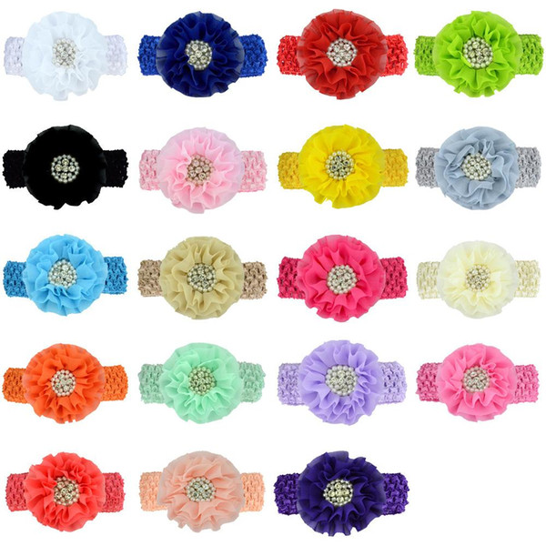 Chiffon Flowers Headband With Rhinestone Center Artificial Flower Fabric Flowers Children Hair Accessories Baby Headbands Hairband