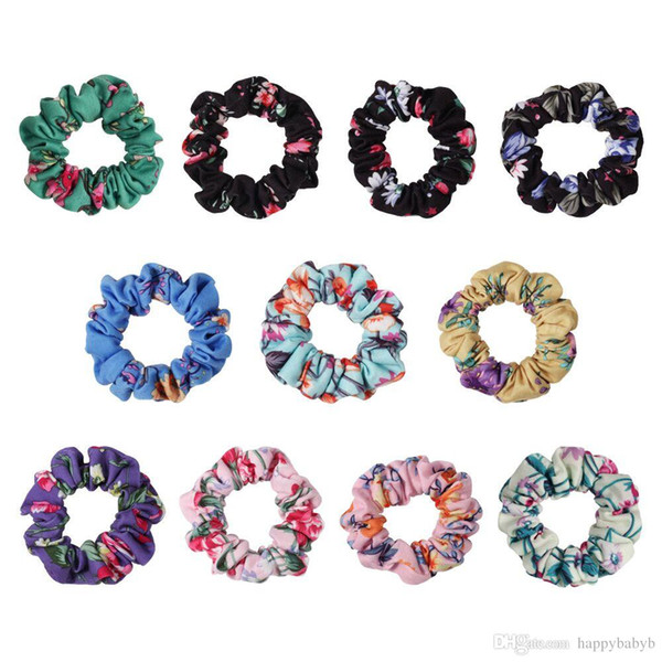 Women Girl Flower Print Elastic Girls Hair rope Hair Ties Ponytail Holder Accessories hairbands Rubber Band