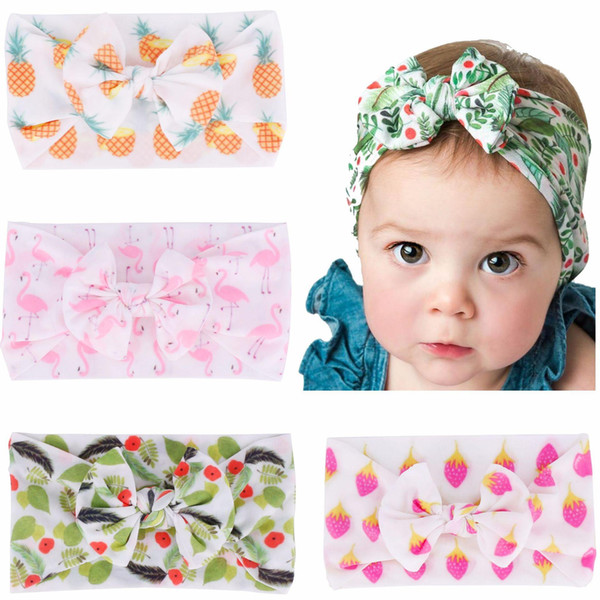 Baby Girl Nylon Flamingo Fruit Print Headband fashion soft Bohemia Bow Girl Infant Hair Accessories Knot Headband