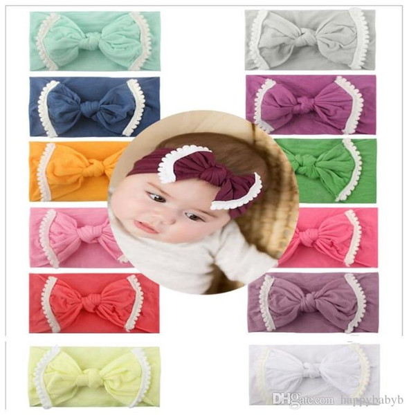 Baby Girl Soft Nylon Lace Trim Headband fashion soft Candy Color Bohemia Bow Girl Infant Head band Hair Accessories