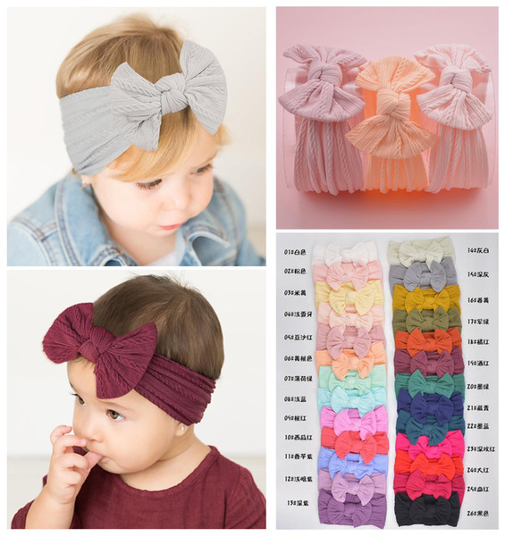 Baby Girl Super Soft Nylon Headband fashion soft Candy Color Jacquard Headwrap Girl Infant Bow Knot Head band Hair Accessories