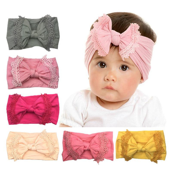 Baby Girl Soft Nylon Lace Headband fashion soft Candy Color Bohemia Bow Girl Infant Head band Hair Accessories