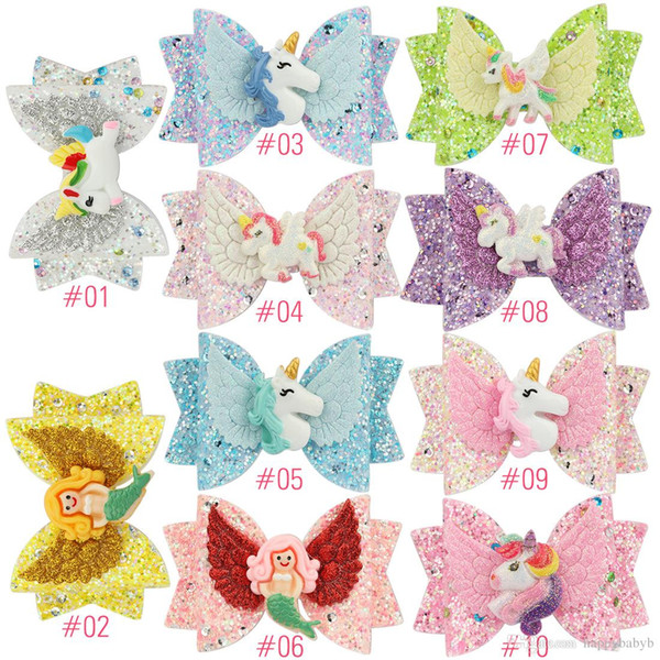 3 Inch Fashion Baby sequins Bow Hairpins Girls Cartoon Unicorn Barrette Kids Hair Bows hairclips Children Boutique Hair Accessories