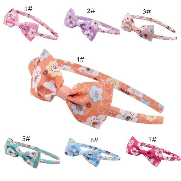 Baby Flower Print Headband Baby Girl Bows Cheerleader Head Stick Hair Accessories 7 Colors Party Supplies