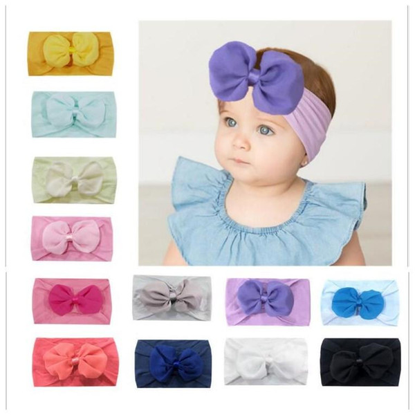 Fashion baby super soft Turban Nylon Headband Chiffon Bow Knot Hairband children kids head bands