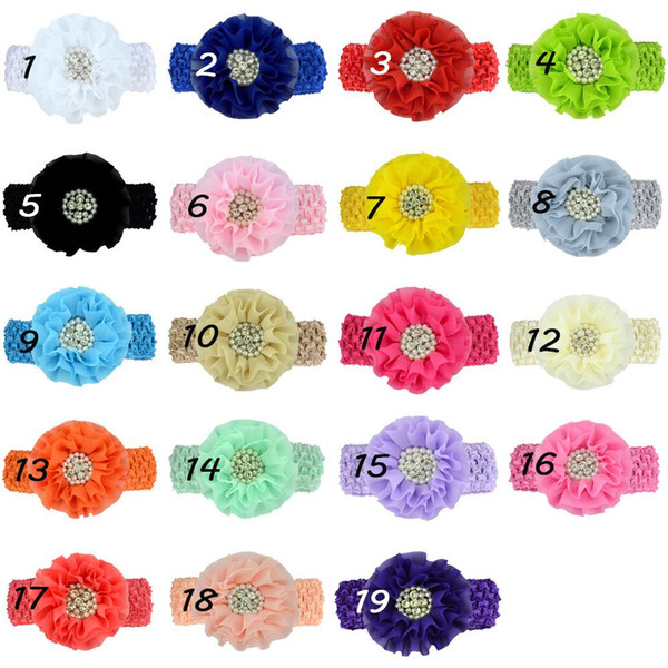 Chiffon Flowers Headband With Pearl Rhinestone Center Artificial Flower Fabric Flowers Children Hair Accessories Baby Headbands Hairband