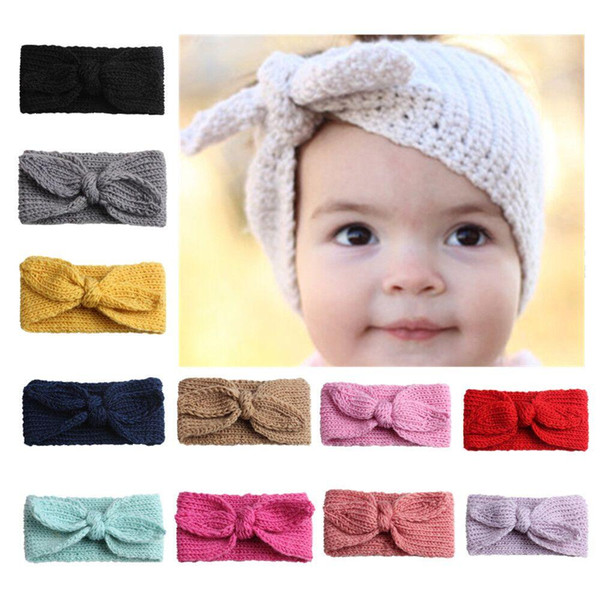 2019 Knit Headband Hair bows Bunny Ear Head Band Warm protect Baby girl knit hair accessories for girl Wholesale cheap