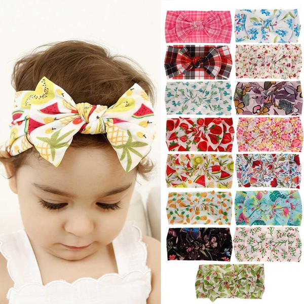 Bohemia Bow headband children Knot Hair band fashion plaid floral fruit Flamingo print Headwear kids Hair Accessories